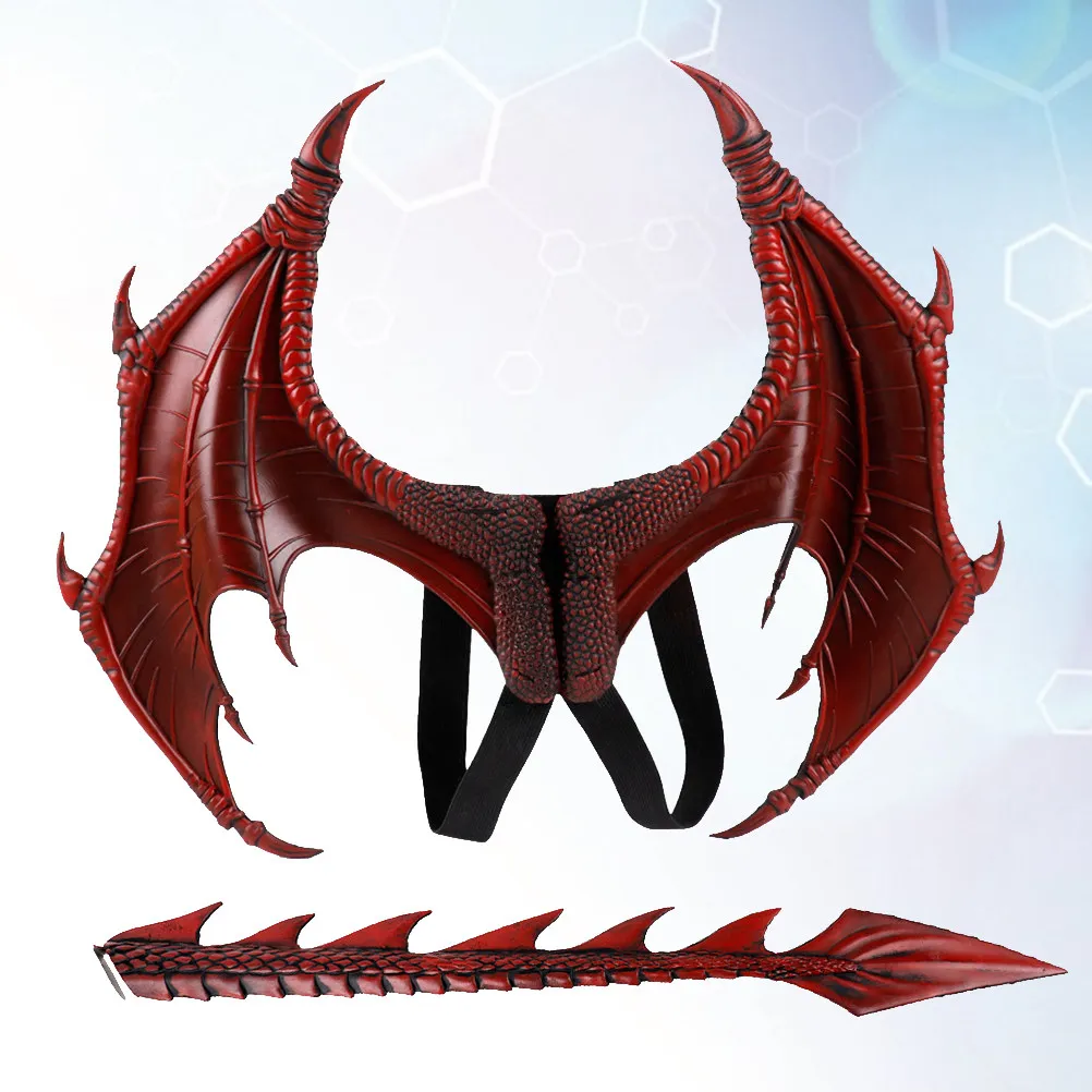 Drakenkostuum voor rode kunstmatige vleugels Staart Duurzaam materiaal Nauwkeurig snijden Verjaardag Halloween Maskerade Foto rekwisieten