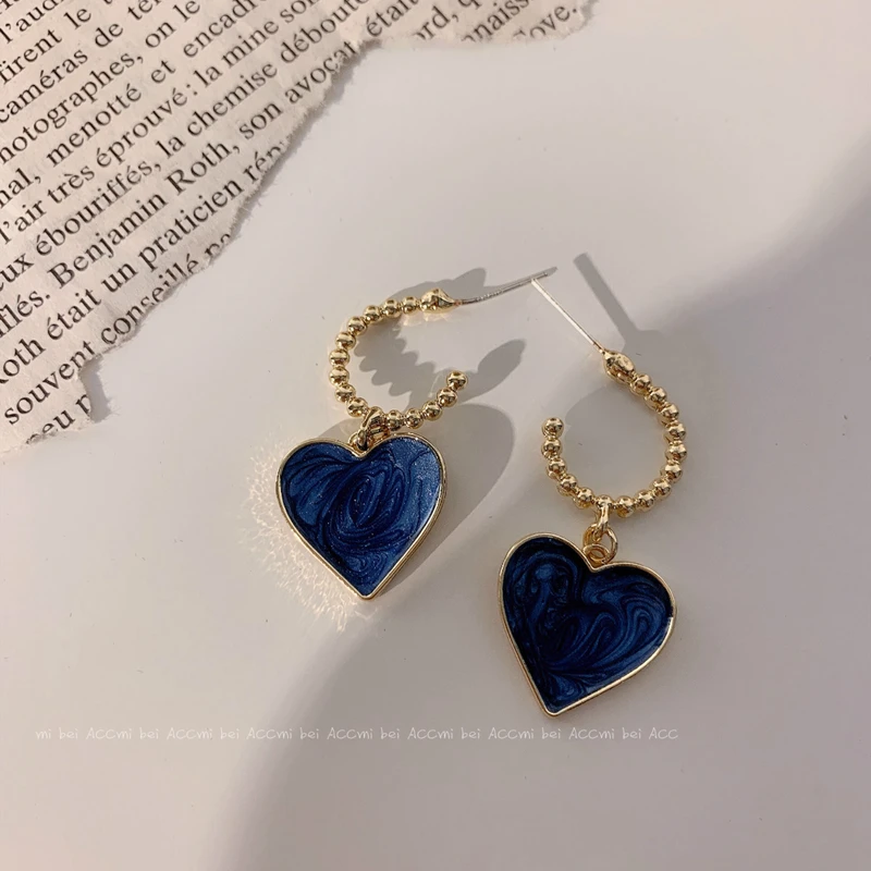 Royal Blue Series Stud Earrings Collection Heart Bowknot Circle Square Geometric Klein Blue Crystal Earrings Women Jewelry