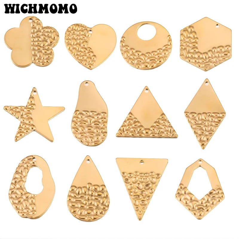 Fashion 10pcs Stainless Steel Embossed Geometric Texture Flower Droplet Pendant Charms DIY Earrings Necklace Accessories