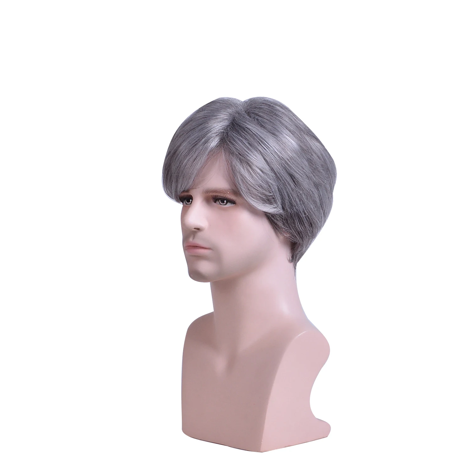 HANEROU Pixie Cut Straight Men\'s Wig Grey White Ombre Synthetic Short Natural Wig for Daily Party Heat Resistant Fiber