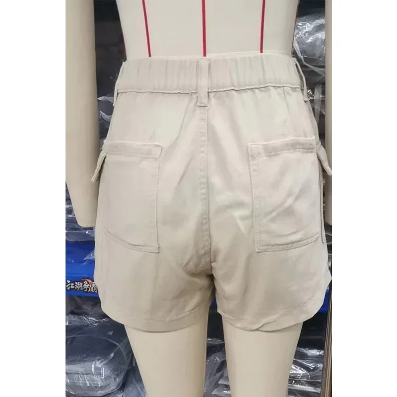 レトロウォッシュカーゴデニムショーツ女性の夏のストリート弾性ウエストカジュアルストレートルーズジーンズショーツ女性