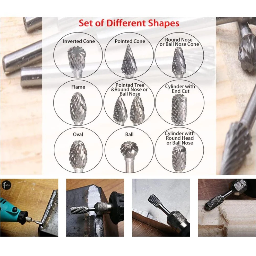 10pcs 3x6mm Tungsten Carbide Cutter Rotary Burrs Drill Grinder Carving Bit Double Cut 45-50mm Rotary Power Tools Part