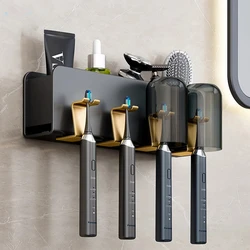 Wall Mounted Punch-free Aluminum Electric Toothbrush Holder No-Drill Toothpaste Dispenser Cup Storage Rack Bathroom Accessories