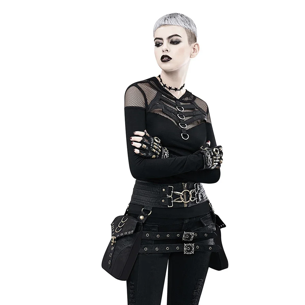 Borsa da donna Steampunk Marsupio retrò in pelle PU con cuciture a rivetto Cintura dal design resistente regolabile