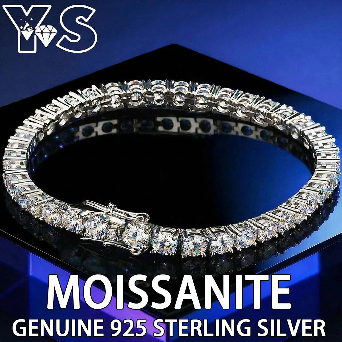 

‌ Браслет-теннис из стерлингового серебра S925 с муассанитами для женщин, роскошный, сверкающий, свадебный аксессуар, подарок на день рождения, украшение для вечеринки