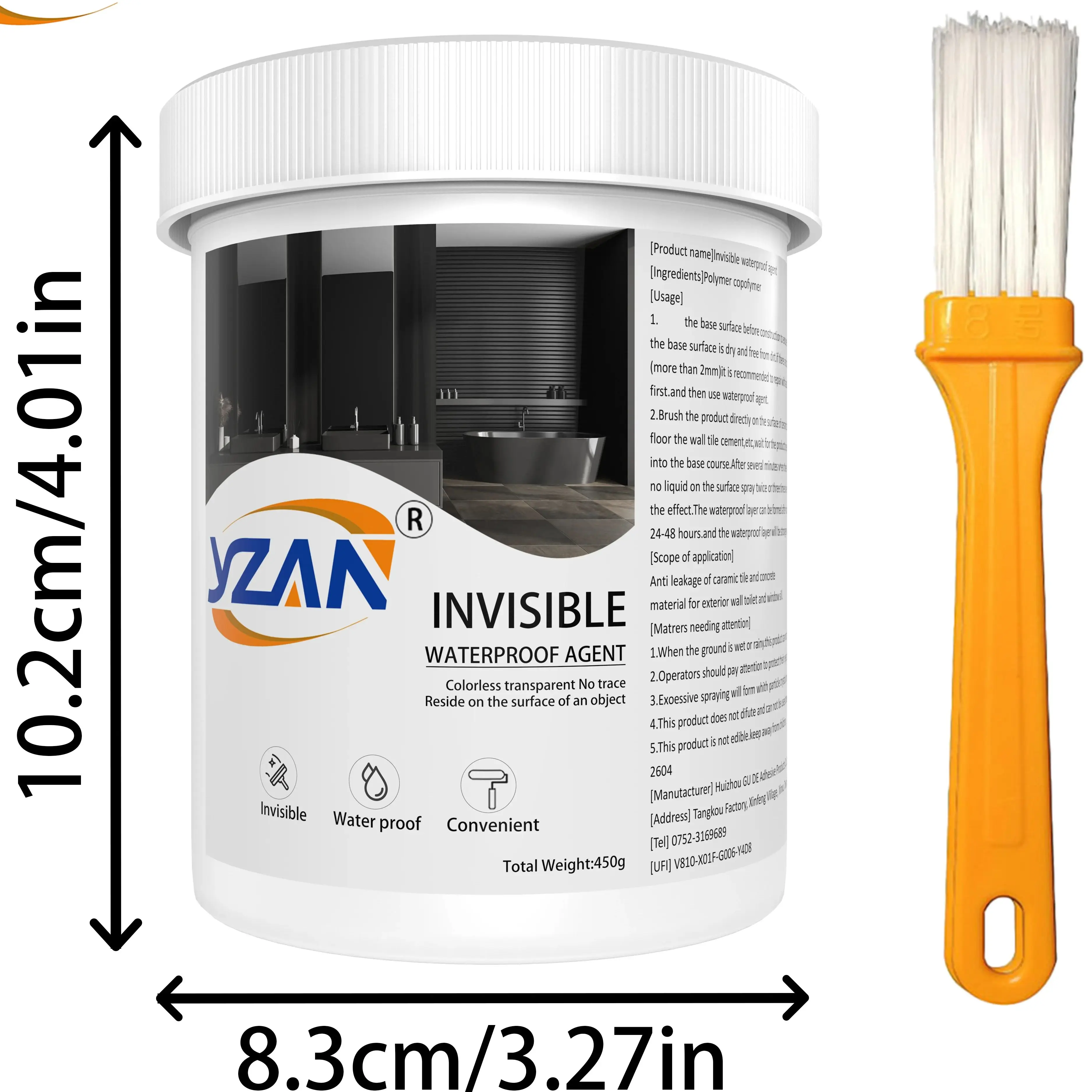 450g polyurethaan waterdichte coating Onzichtbare pasta Afdichtmiddellijm met borstel Lijmreparatie Nano-lijm voor thuis Dak Badkamer Vorstbestendige muurscheurreparatielijm Gemakkelijk op te - afbeelding 2