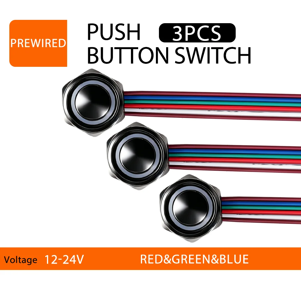 

3PCS 16MM Metal LED Push Button Switch Waterproof 12V-24V Momentary Ultra-thin Short-Throw Touch Switches For Doorbell，Elevator