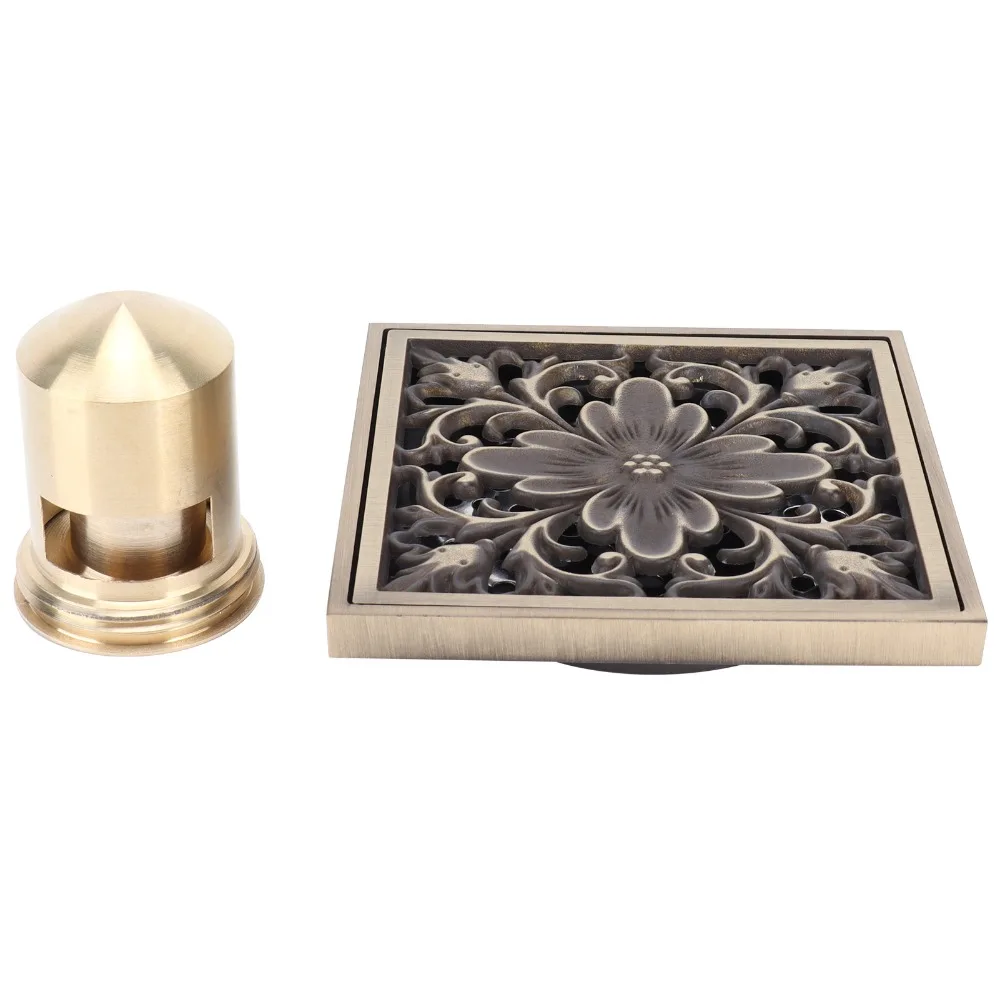 Copper Material Floor Drain Kit 10x10cm / 3.9x3.9 Inch Square Shower Drain Accessory Filter Strainer Removable Cover