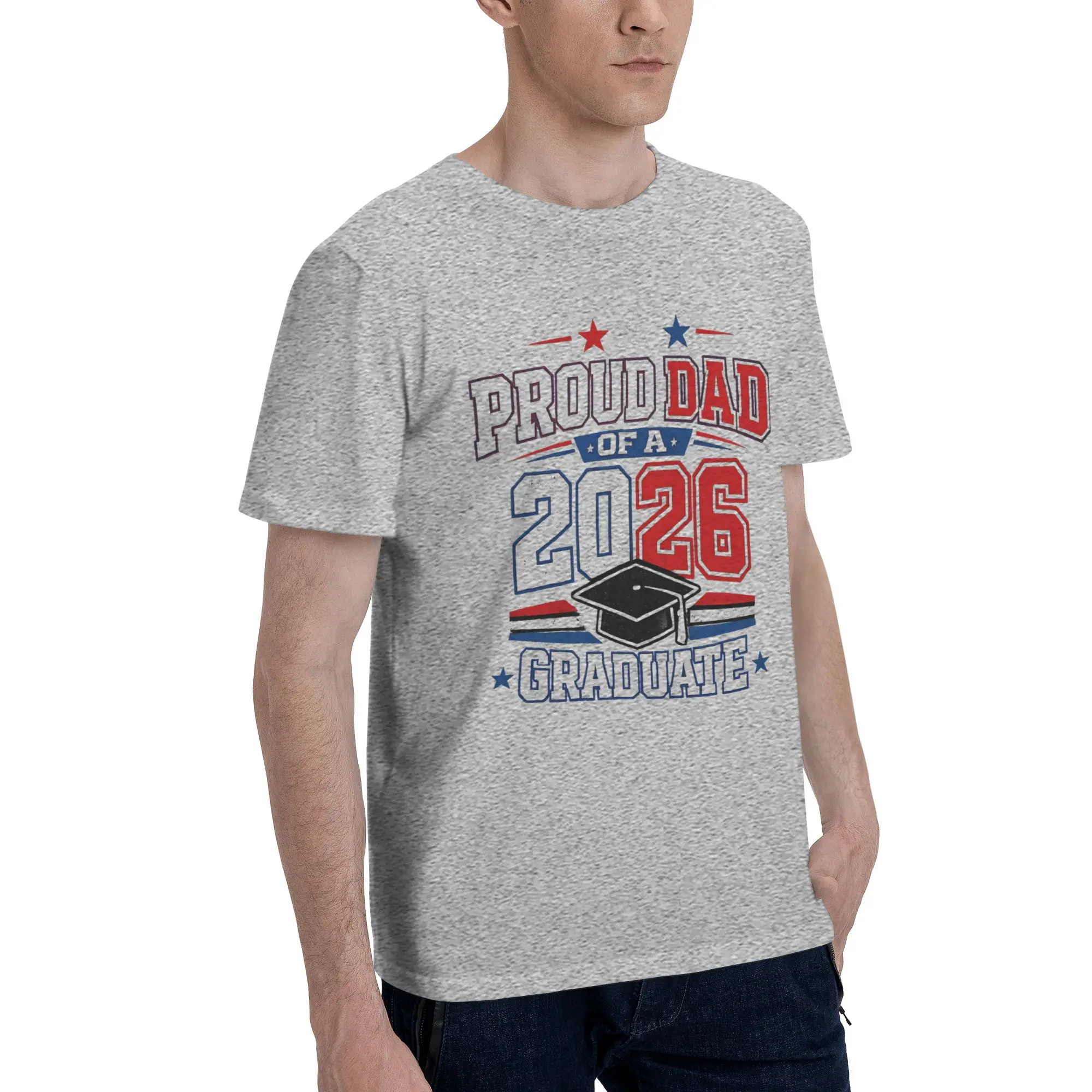 Proud Dad of a 2026 Graduate Funny Graduation Shirt for Fathers Novelty 100% Cotton T-Shirt Class Of 2026 Tops Tees For Men