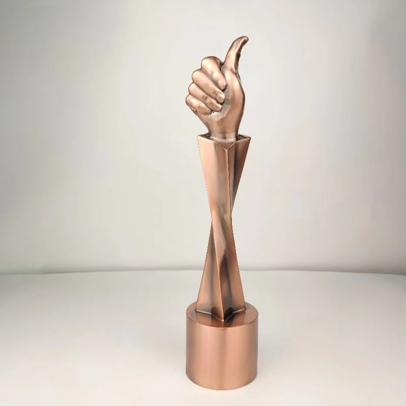 Custom Bronze Thumbs Up Victory Award Trophy Aluminum Handmade Casting Metal Crafts Employee Appreciation Cup