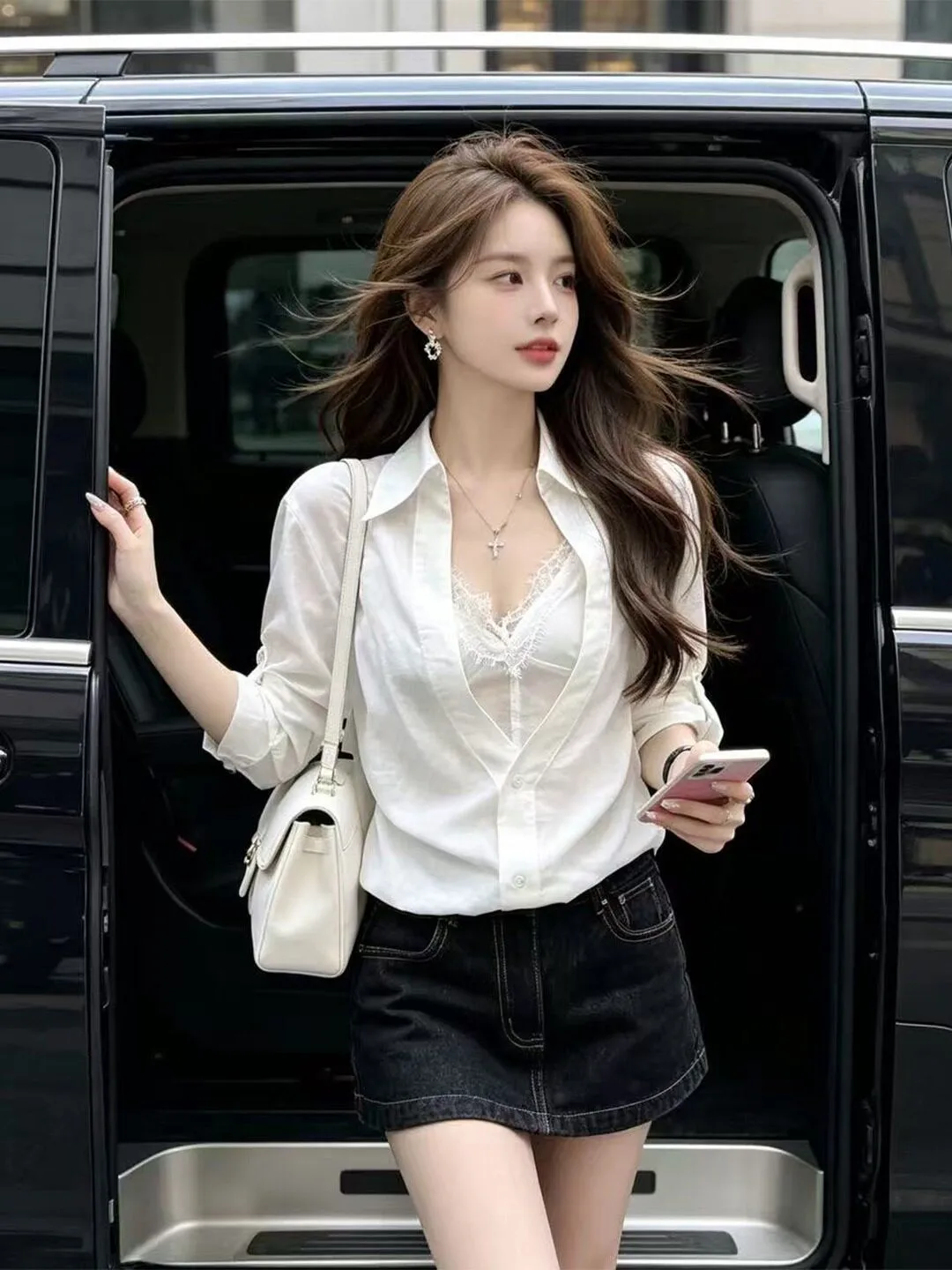 

Lace Splice Short Sleeve Shirt Women's Summer New Korean Style Commute Clothing Elegance mid Sleeve Top Breathable Cotton Pol...