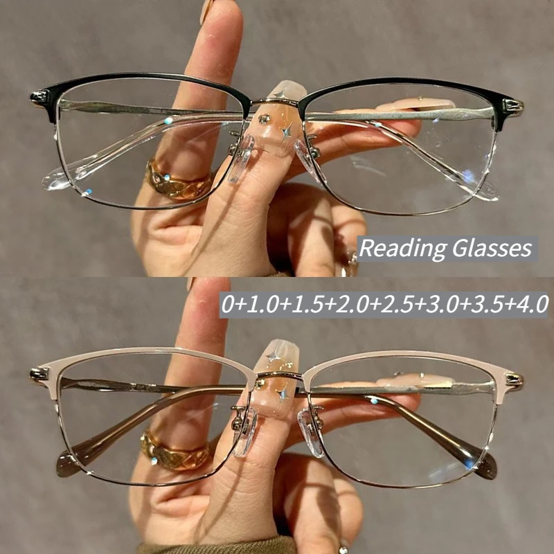 Lesebrille mit Metallrahmen, Anti-Ermüdungsbrille mit Blaulicht-Schutz, Business-Brille, glattere Brillenbeine, 0 ~ +4,0