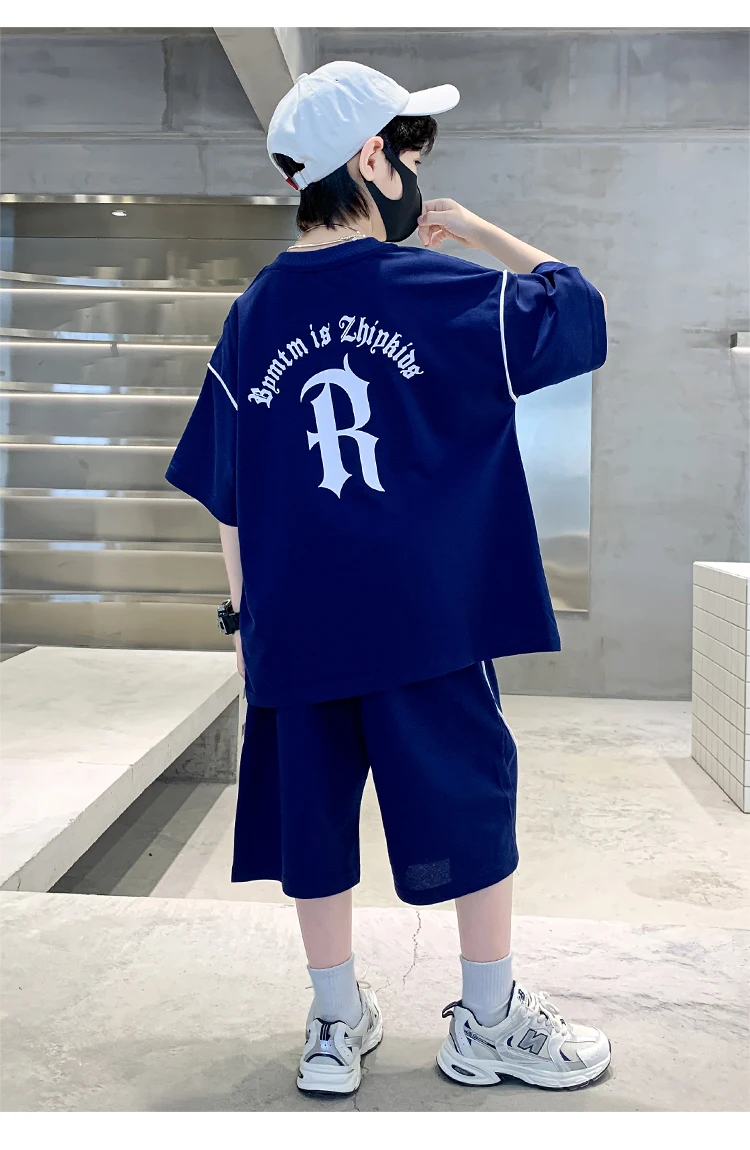 Heißer Verkauf: Sommer-Bekleidungsset für Teenager-Jungen – T-Shirt, Shorts, Kostüm-Anzug, Kinder-Mode-Streetwear-Outfit, Teenager-Kinder-Trainingsanzug mit Schriftzug – Detail 3