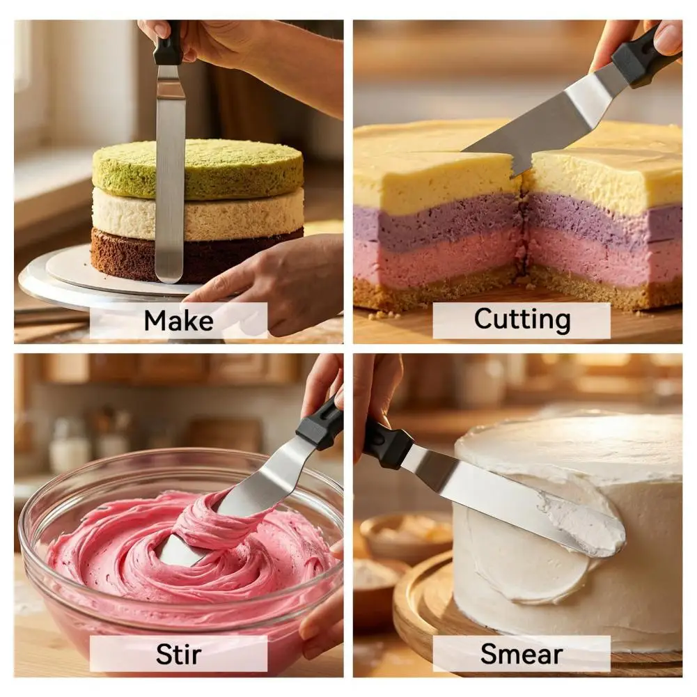 3Pcs/Set Angled Icing Spatula With Plastic Handle-Cake Decorating Tools  Stainless Steel Cake Spatula Ustensiles Patisserie