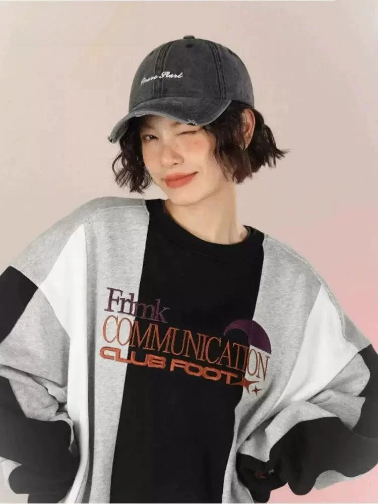 grey-washed-baseball-cap-women's-casual-korean-style-sun-protection-wide-brim-hat-embroidered-letter-design-adjustable-size