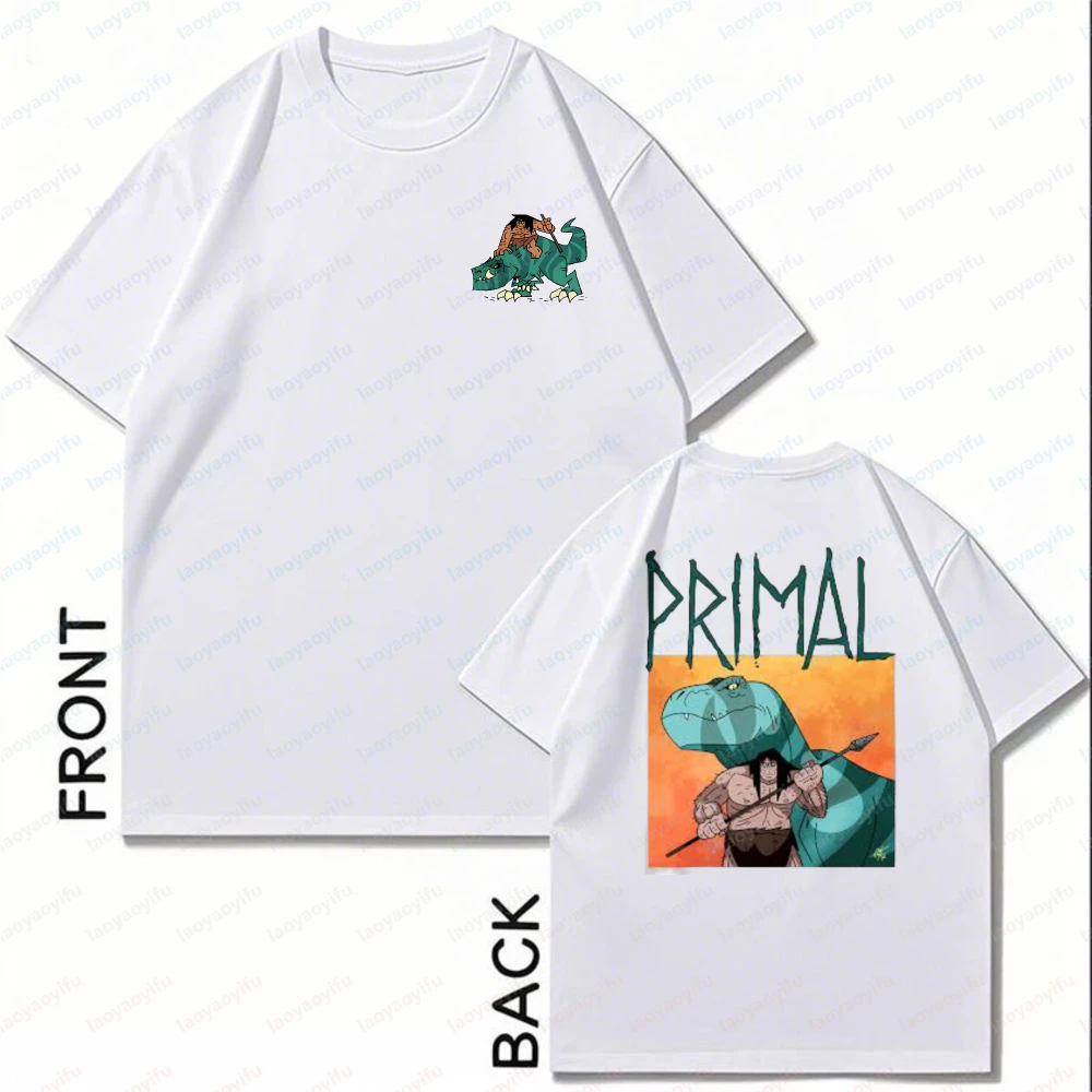 Primal-Dinosaur-Adventure-Graphic-Print-Unisex-Cotton-T-Shirt-for-Men's-Summer-Anime-Fans-Gift-Tee-Casual-Trendy-Streetwear-Tops