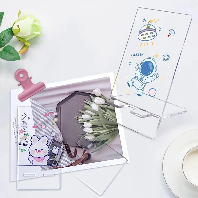 حامل الهاتف المحمول الاكريليك مخصص ثنائي الأبعاد الكرتون الرسوم المتحركة سطح المكتب شفافة طالب عنبر كسول حامل