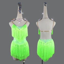 Latin Dance Kleid Sling fringe Rock Diamant Wettbewerb Kleidung High-End-Custom Erwachsene Kind Professionelle Leistung Kleidung