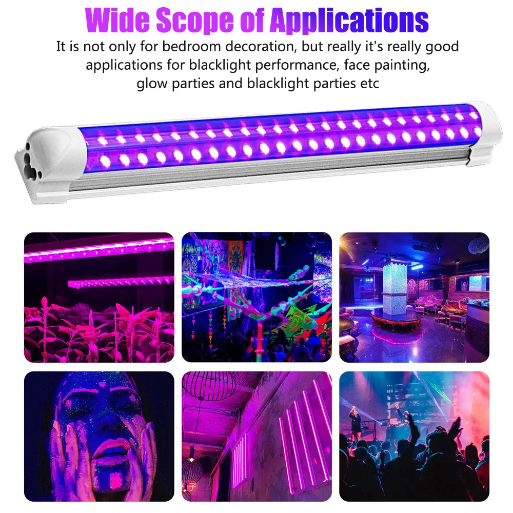 D2 10W UV Black Light 48LED Ultraviolet Tube 365nm 395nm Strip Lamp Halloween Club Party Disco DJ Bar Glow in the Dark Backlight