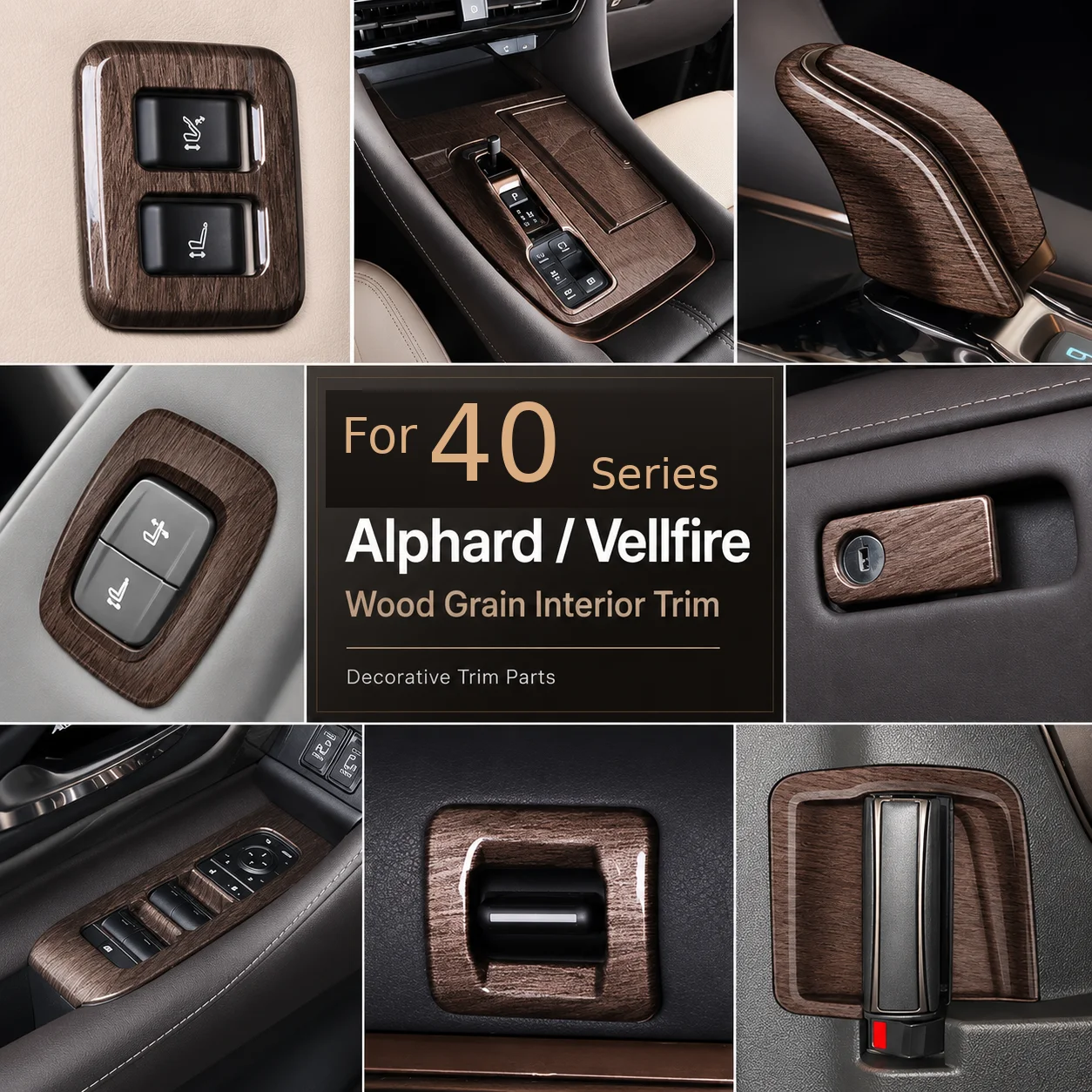For Toyota Alphard Vellfire 40 Series 2024-2026 Wood Grain Interior Trim Accessories Window Switch Air Vent Door Handle Gear Shi