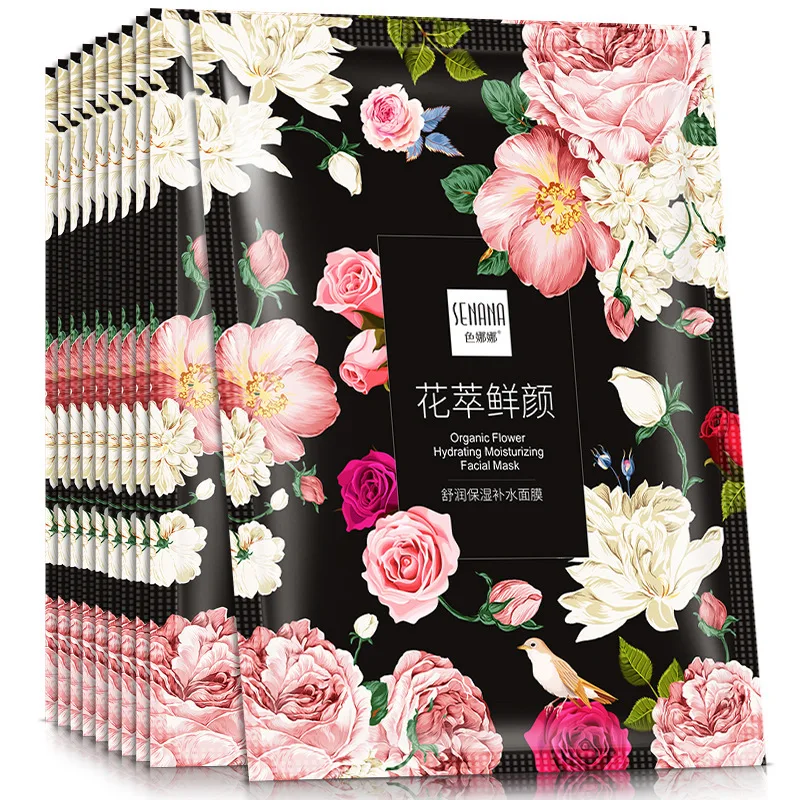 10pcs Natural Flowers Moisturizing Face Masks for Women Face Skin Brighten Hydrating Oil Control Rose Facial Mask Skin Care