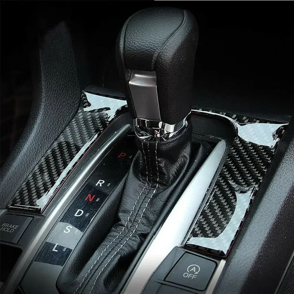 Carbon Fiber Interior Console Automatic Gear Shift Panel Frame Cover Trim Decal For Honda Civic 10th Gen 2016-2021 2020 2019 view 3