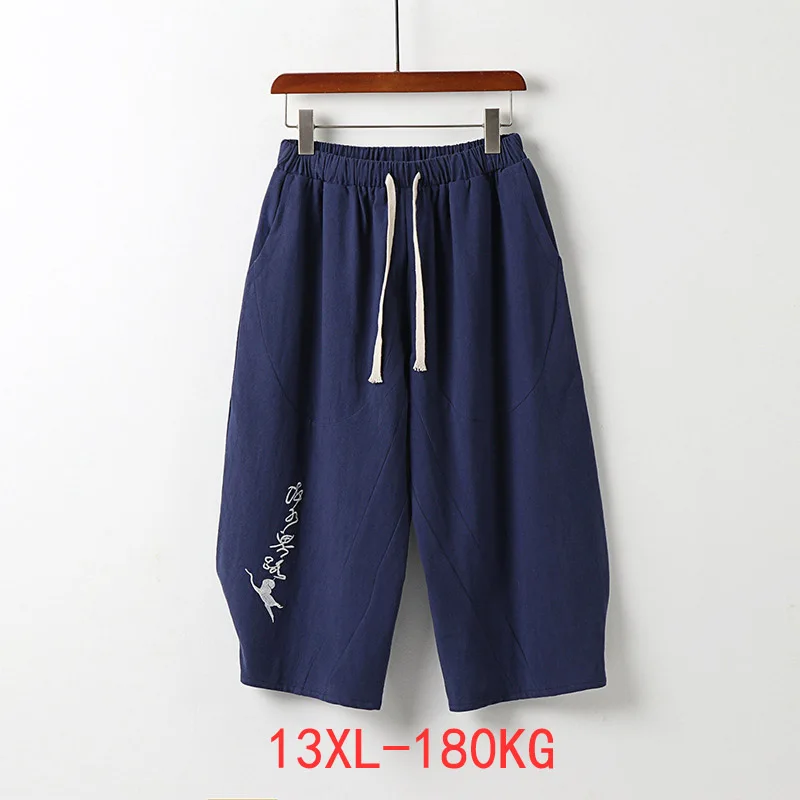 180KG Summer Spring Men Vintage Pants Cotton Chinese Style Pants Plus Size 12XL 9XL 13XL Blue Straight Pants 54