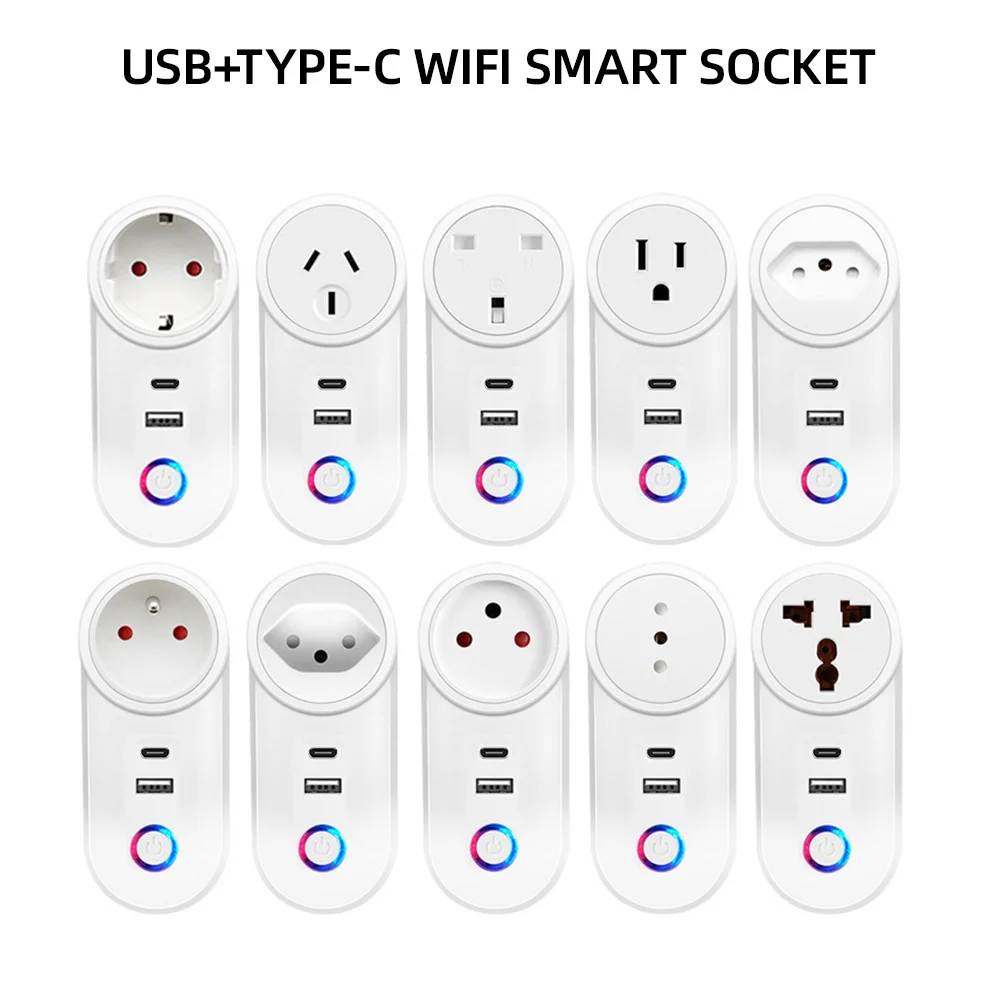 

Tuya WiFi Smart Power Plug Adapter ElectrUSB Type-C Smart Socket EU US UK Time Remote Control by Smartlife App Alexa Google Home