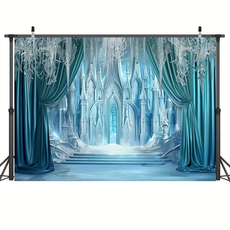 Ice and Snow Castle Polyester Photography Background, Princess Party Banner Decoration, Girl\'s Birthday Studio Props