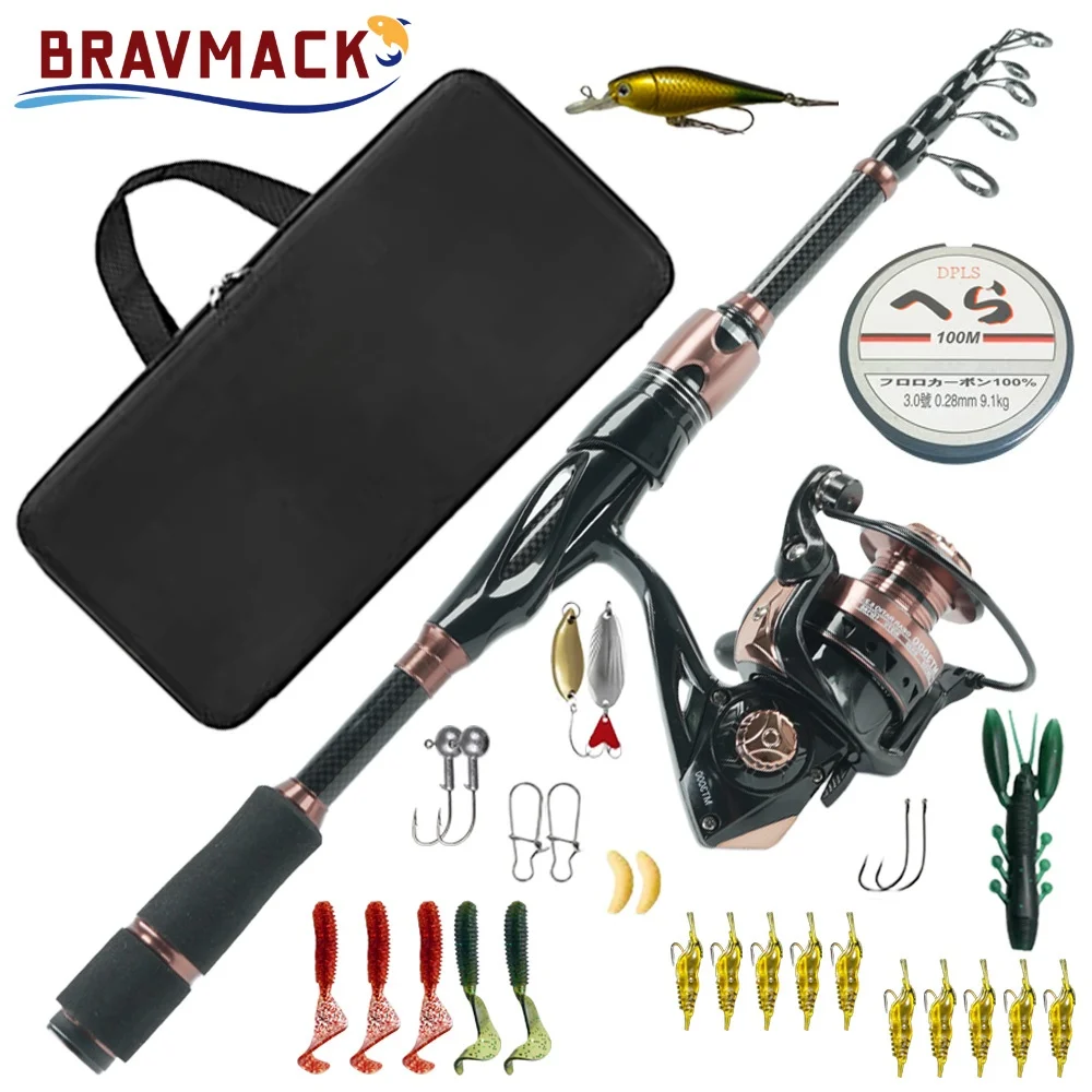 

BRAVMACK 2.1 Meter Lightweight Telescopic Fishing Set | MT3000 Reel, Full Tackle Accessories and Carry Bag