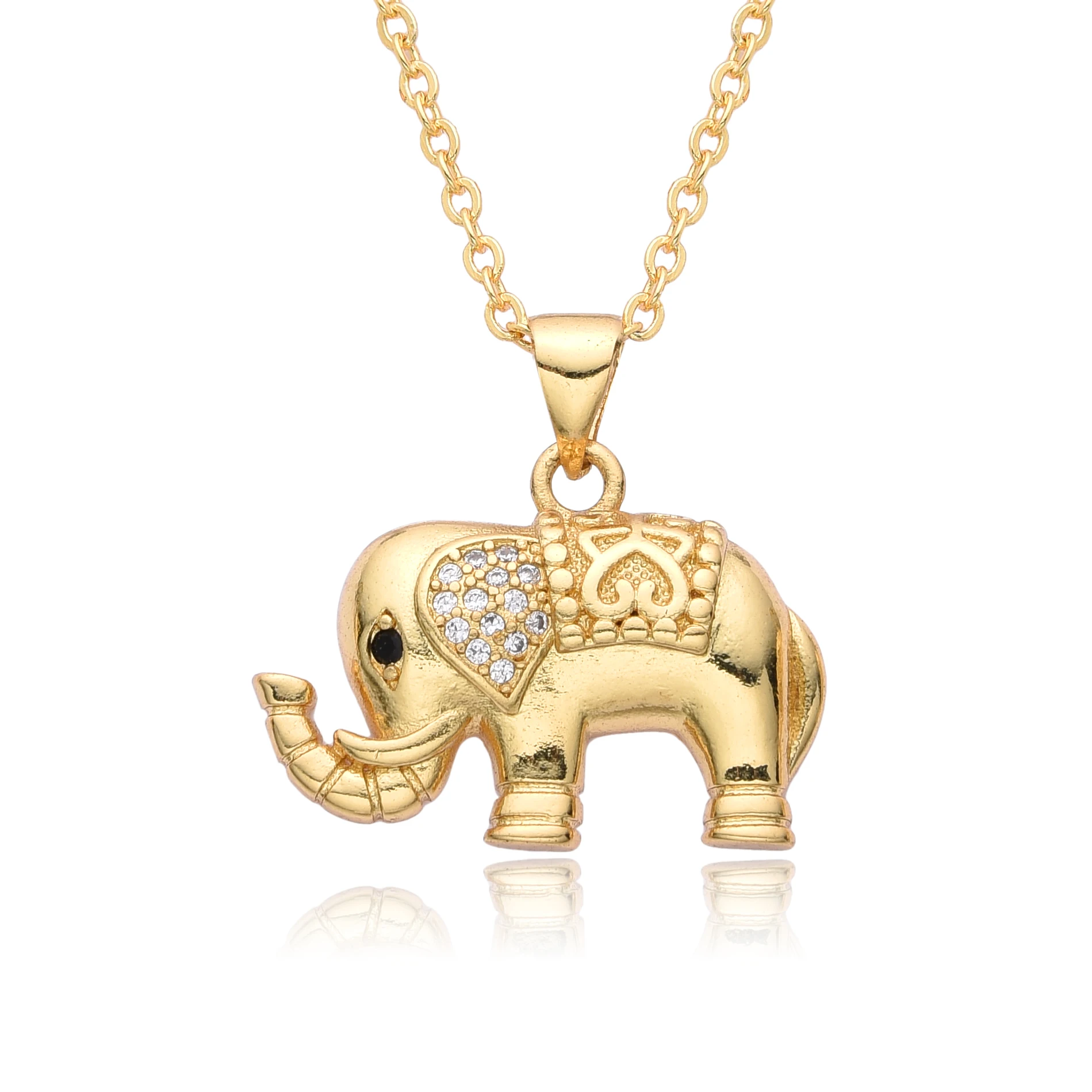 New Gold Color Elephant Charms Micro-inlaid Red Heart CZ Necklace for Women Choker Chain Pendant DIY Christmas Jewelry Wholesale