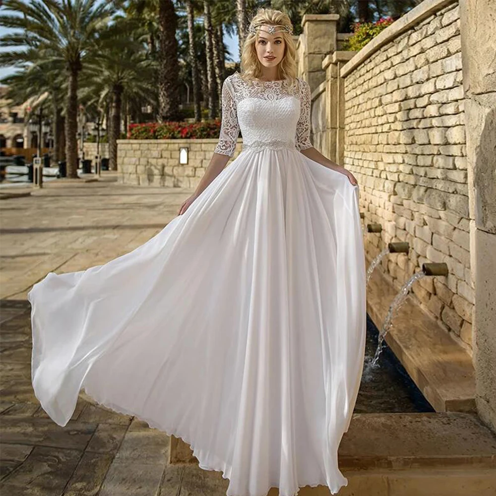 Elegante vestido quinceanera de meia renda, sem costas o pescoço, vestido de baile com renda, vestidos de noite até o chão, Applique de Chiffon, 2024