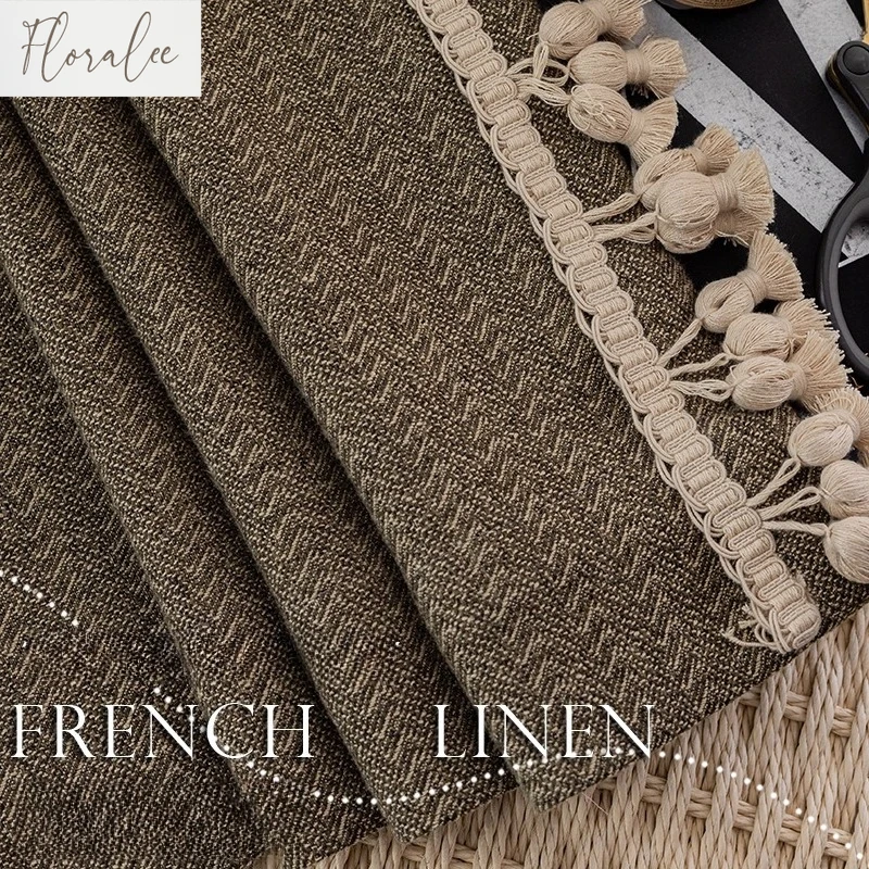 

Mori-style Retro Green Cotton and Linen Texture Medieval French Tonal Curtains for Living Room and Bedroom Customization