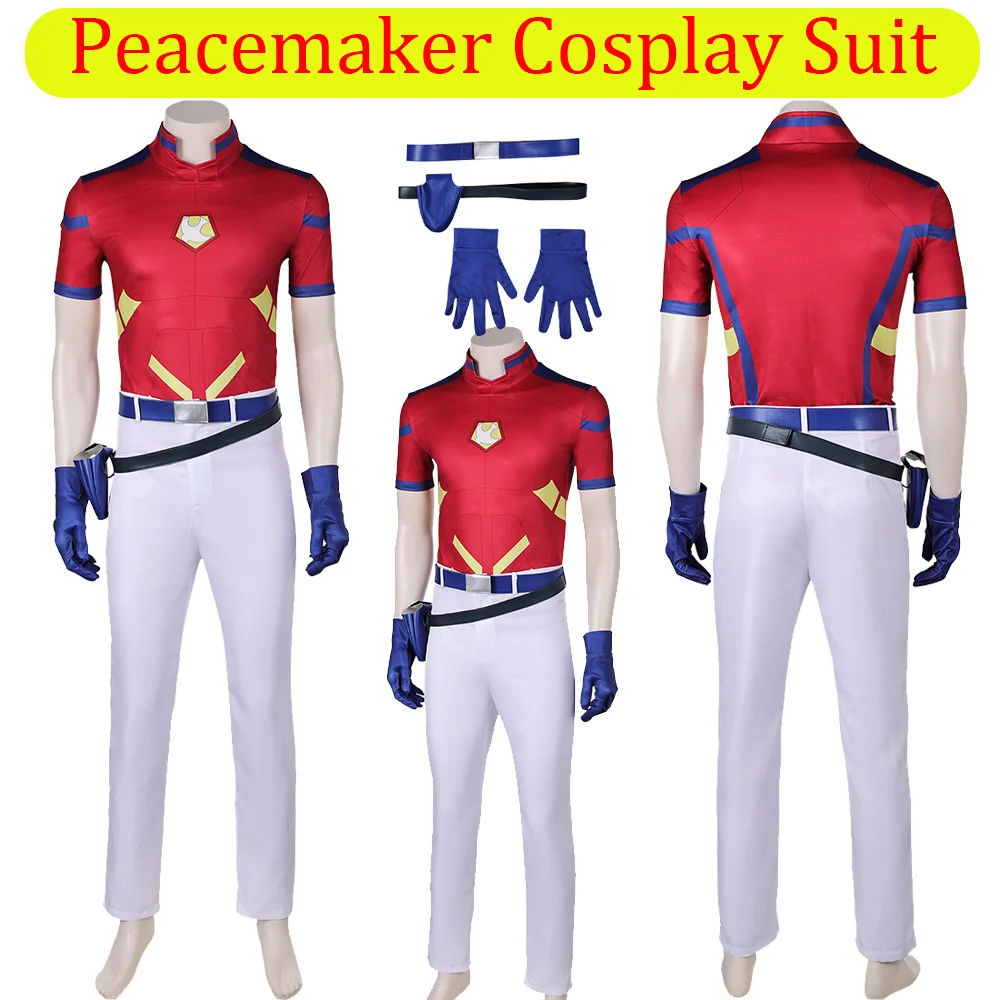 Adult Men Peacemaker Cosplay Fantasia Suits Gloves Cartoon Super Villain Roleplay Costume Male Outfits Halloween Party Clothing