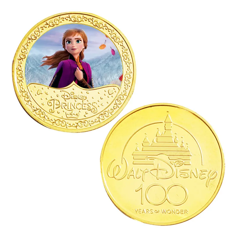 Disney Frozen Anna Elsa Cartoon Princess Snow White Cinderella Sleeping Beauty Moana Commemorative Coin Collectible Toys Gifts