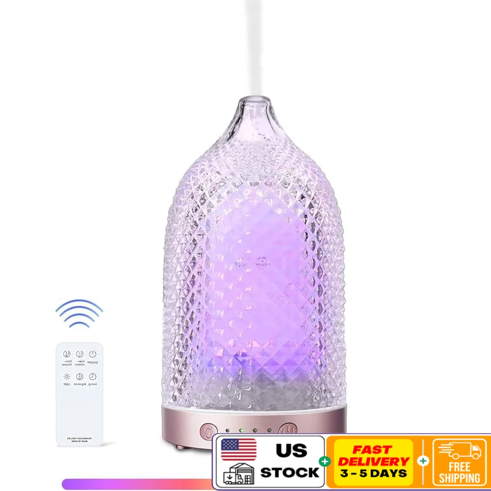 

Стеклянный диффузор эфирного масла, 7 цветов, пульт дистанционного управления, ароматерапевтический туман, таймер автоматического отключения, бесшумная работа, домашняя релаксация