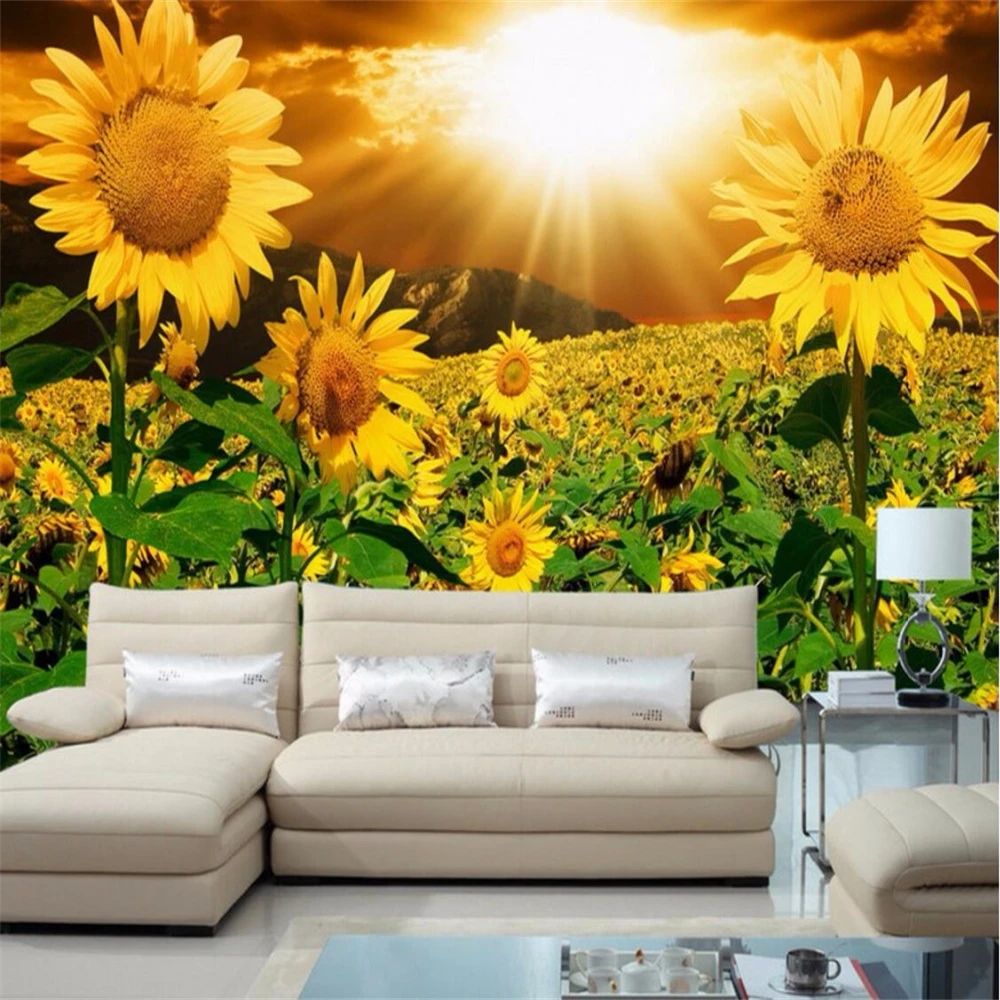 Custom home Photo Wallpaper Mural Wall stickers Sunshine Sunflower Flower wallpapers for Living Room Bedroom TV Background