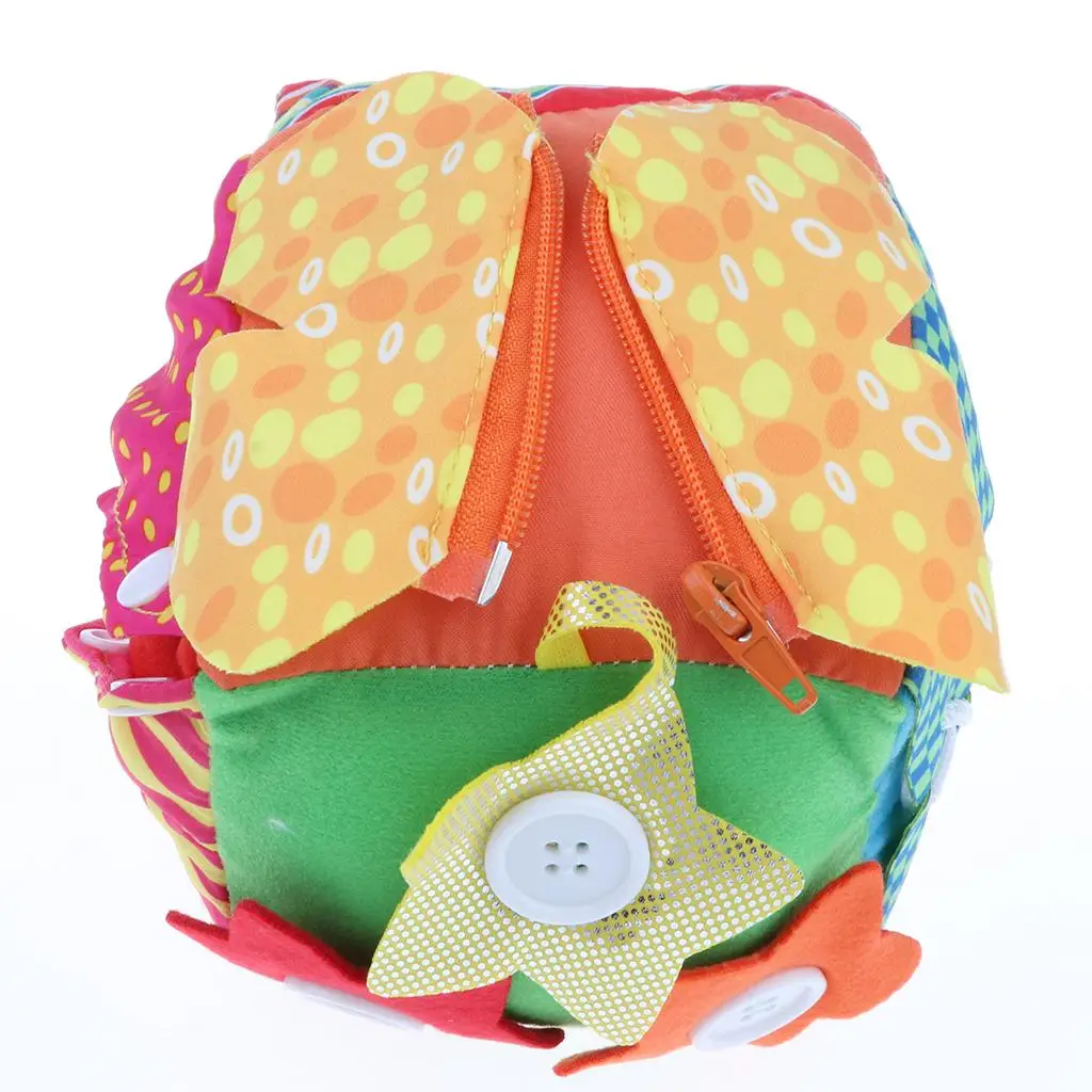 Zipper Button Learn Toy Soft Cube Hand Training Sensory Toy for Toddler Development Learning