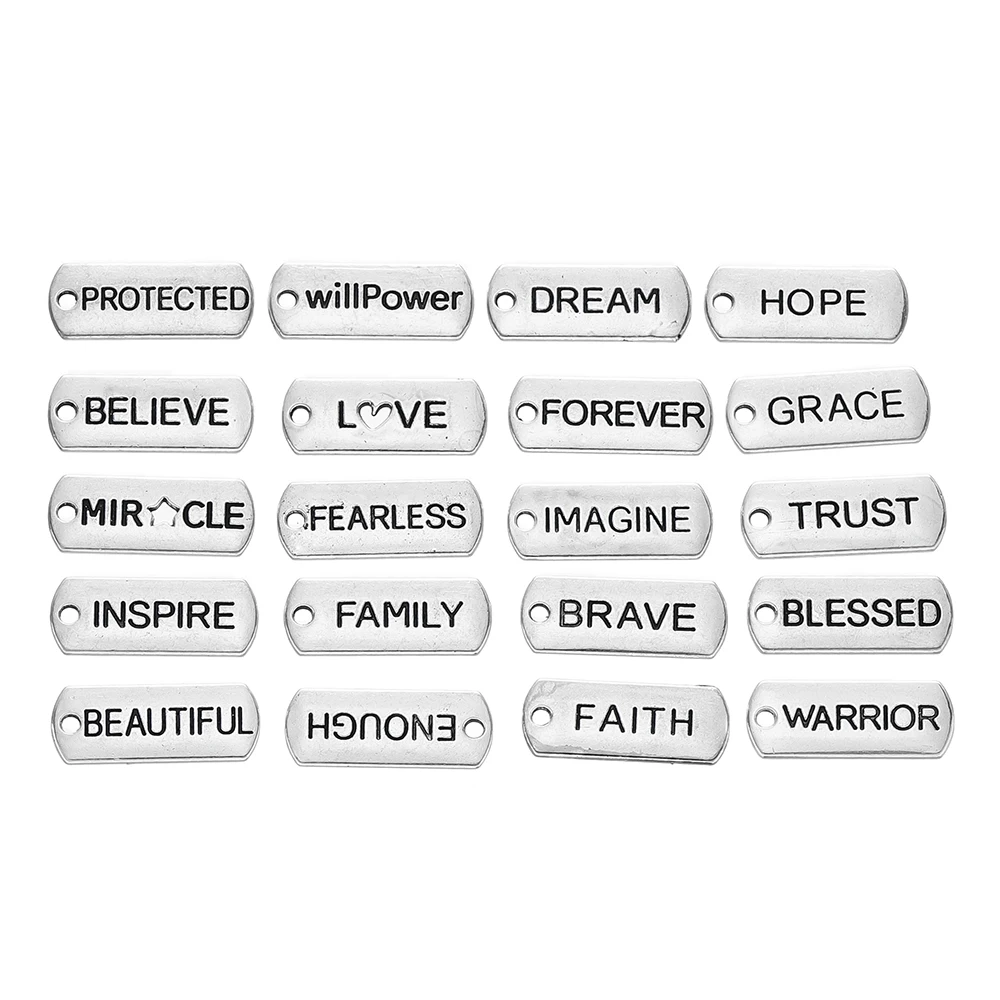 10pcs/Lot Silver Color Perforated Letter Alloy Beads Logo Charm Loose Beads For DIY Jewelry Bracelet Making Accessories