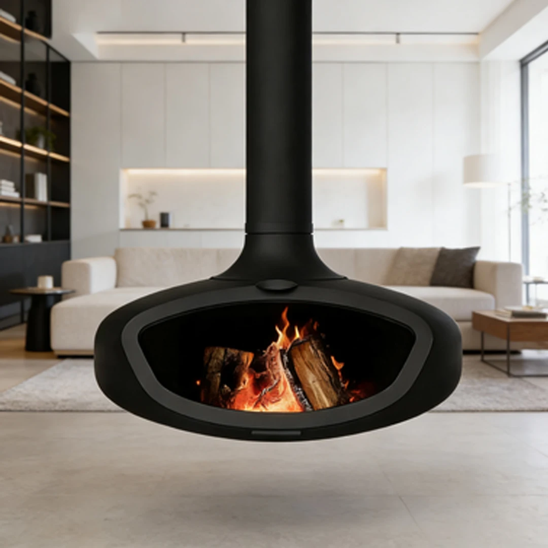 Corner Flame Core Indoor Modern Decorative Smokeless Heating Wood Indoor Metal Home Hotel Hanging Fireplace