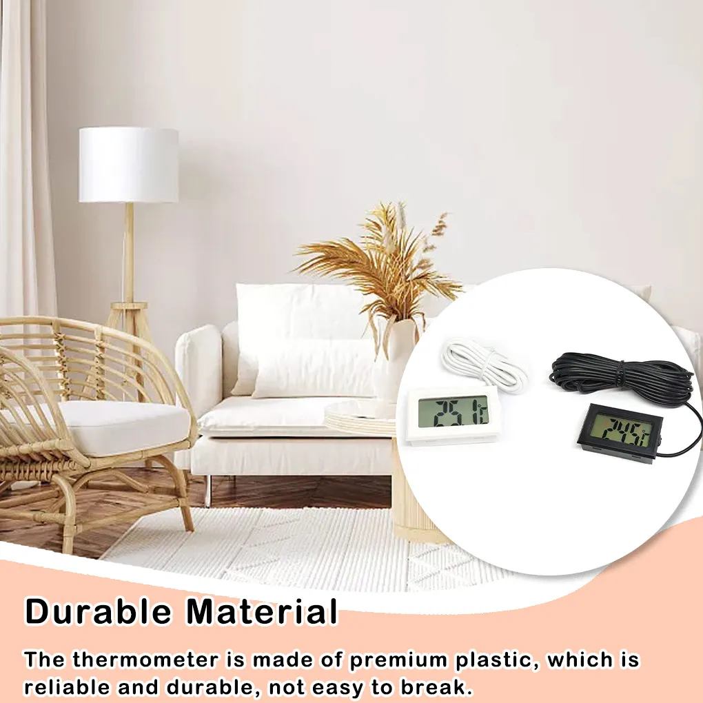 Digital Thermometer with Probe Temperature Humidity LCD Display Car Baby Incubator Gauge for Indoor Home  White