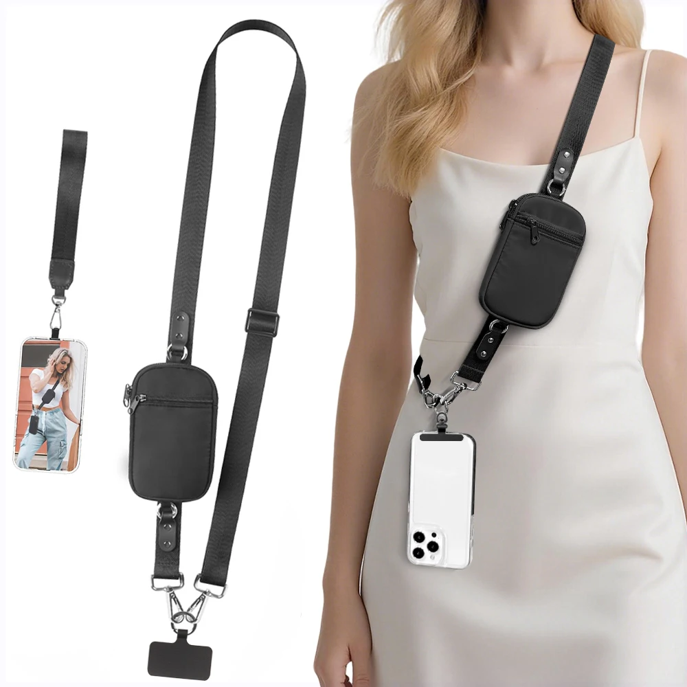 

Adjustable Phone Strap with Zippered Pouch Detachable Phone Lanyard Wrist Strap Fashion Crossbody PhoneLanyard with Wallet