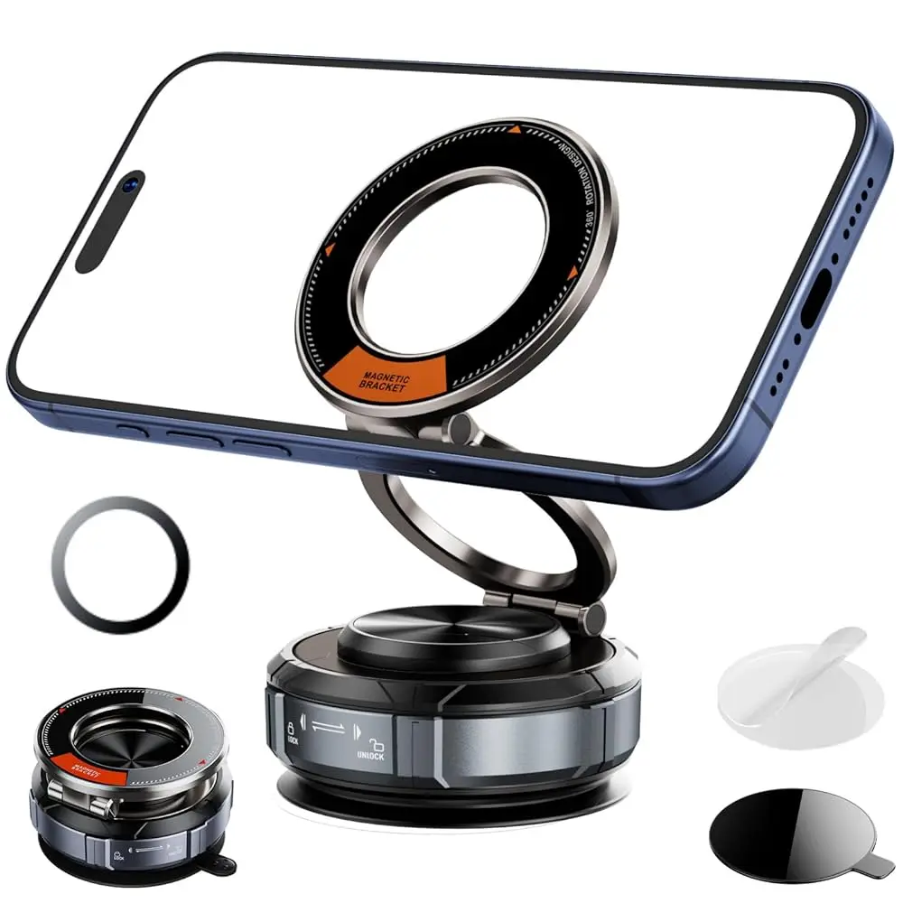

Magnetic Car Phone Holder Heavy Duty Zinc Alloy, 360° Rotation, Magsafe Strong Magnetic Suction Phone Mount, Easy One-Hand Op