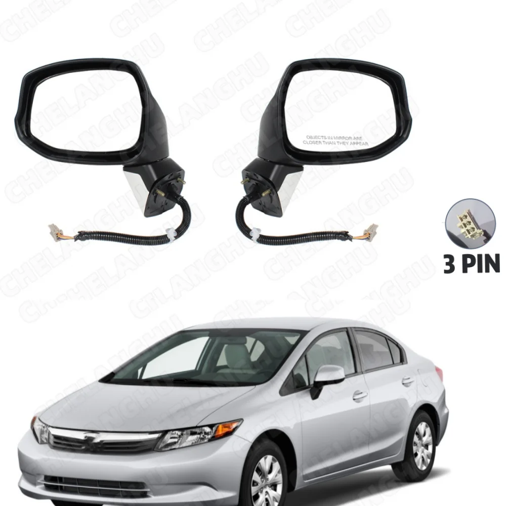 

1Pair For Honda Civic 2012 2013 US Version Car-styling Rear Mirror Assembly 3-Pin Power Adjust Paintable Mirror Assembly