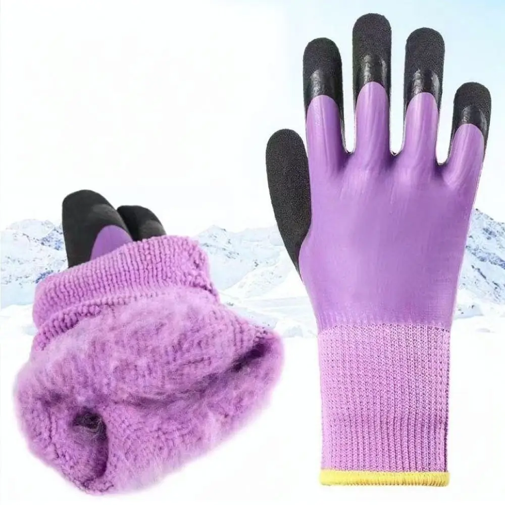 Professional Thermal Safety Gloves Waterproof Anti Slip Rubber Palm Thickened Fleece Lining Cold Proof Industrial Gear