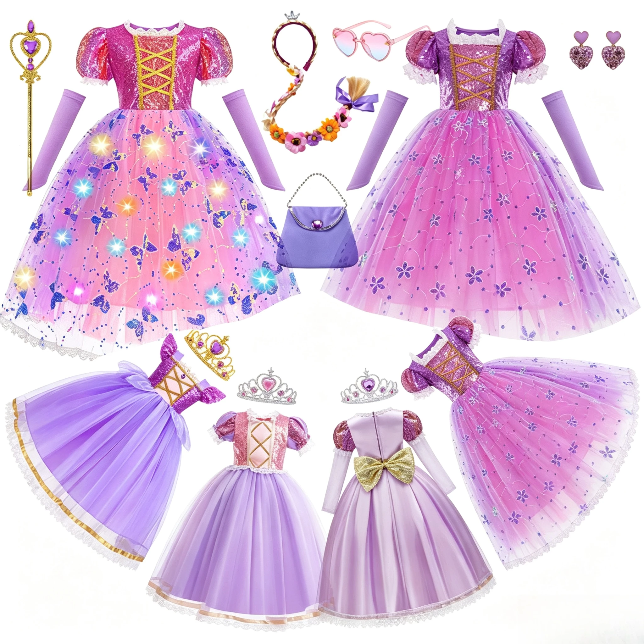 Vestido de Princesa Rapunzel Morado para Niña, Varios Estilos, Disfraz de Rapunzel Enredados, Vestido de Cosplay para Niña Pequeña