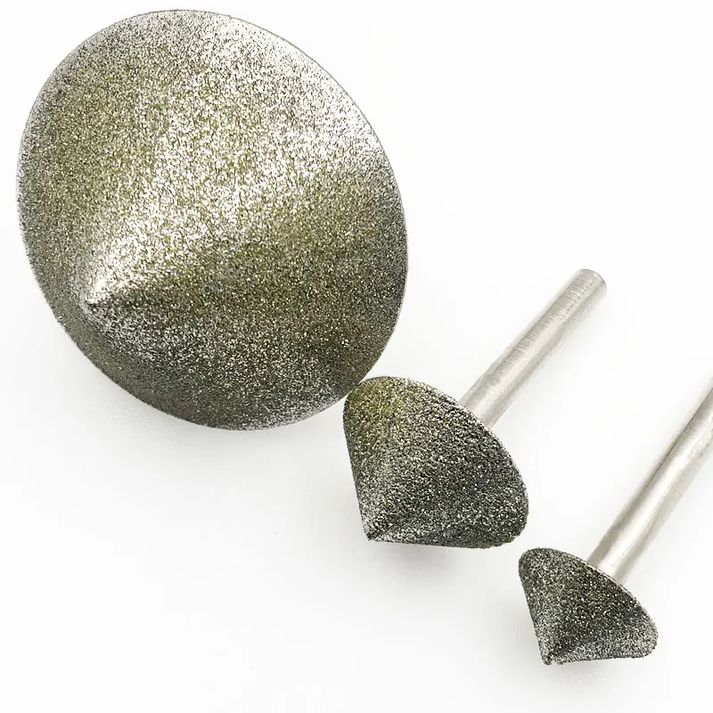 Umbrella D2 Needle Diamond Coated Grinding Heads, 6mm Shank, Diamond Cutting Burrs for Jade/Stone Chamfering, Carving, Polishing