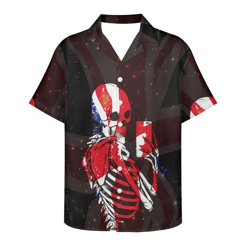 

Skeleton Flowers Printing Summer Beach Blouse 2022 Leisure Hawaii Shirt Black Men Breathable Loose V Neck Short Sleeve Shirt