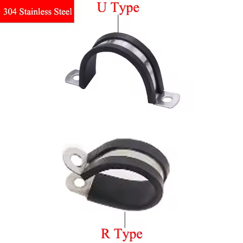 40mm 42mm 44mm 46mm 48mm 50mm 304 Stainless Steel Rubber Lined R U Type Hose Pipe Two Holes Mounting Bracket Clip Clamp
