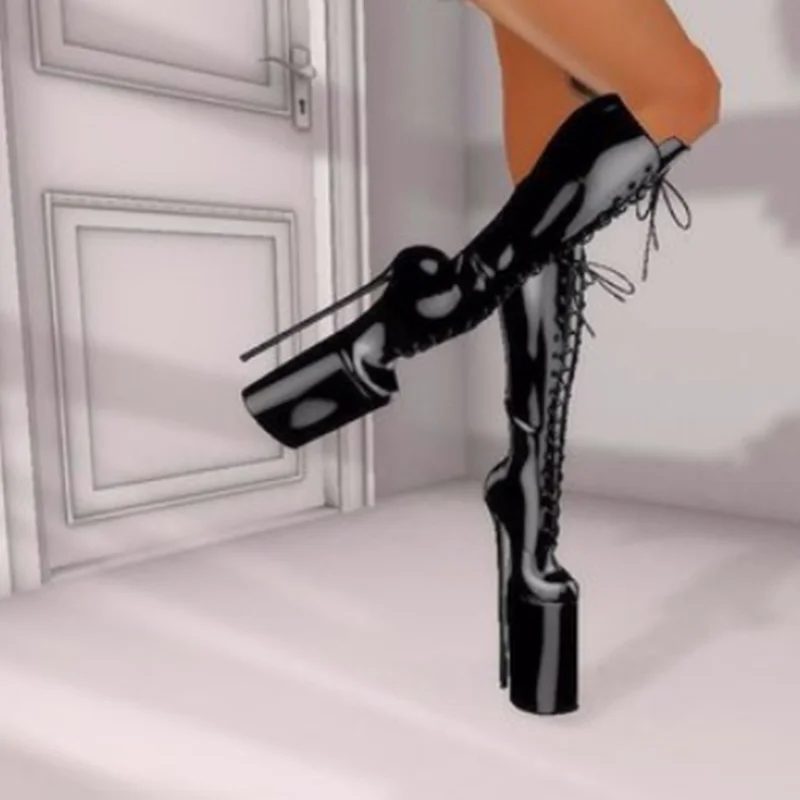 

Черные ботинки на платформе до колена с круглым носком, на тонком высоком каблуке, модные, стильные, зимние, повседневные, больших размеров, женская обувь, Zapatillas Mujer